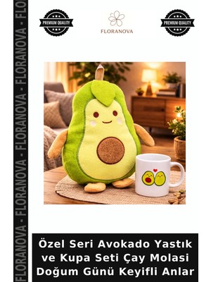 Floranova Özel Seri Avokado Yastık ve Kupa Seti Çay Molasi Doğum Günü Keyifli Anlar
