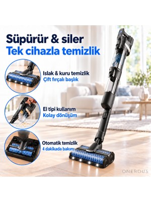 Philips 3ü 1 Arada Islak, Kuru ve Moplu Hibrit Güç Motorlu Güçlü Emişli Kablosuz Dikey Süpürge, Kendini Temizleme, LED Başlık, Çok Fonksiyonlu + Mutfak Tartısı(Onerous)