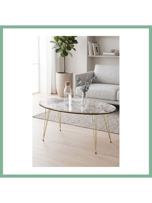 Bşk Virgo Gold Tel Oval Orta Sehpa Beyaz BSK2026