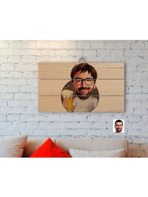 BK Gift Kişiye Özel Erkek Şerefe Karikatürlü Otantik Ahşap Palet Tablo-1