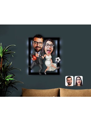 BK Gift Kişiye Özel Sevgililer Karikatürlü 3D LED Işıklı Ahşap Tablo-15