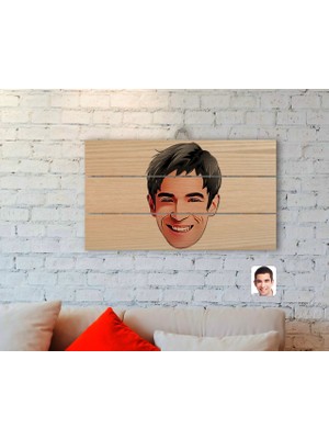 BK Gift Kişiye Özel Erkek Yüz Karikatürlü Otantik Ahşap Palet Tablo-2