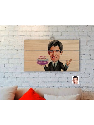 BK Gift Kişiye Özel Erkek Doğum Günü Karikatürlü Otantik Ahşap Palet Tablo-2
