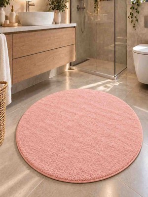 Talvora Home Pembe Peluş Yıkanabilir Kaymaz Taban Su Emer Yuvarlak 1 Adet 80*80 Banyo Halısı