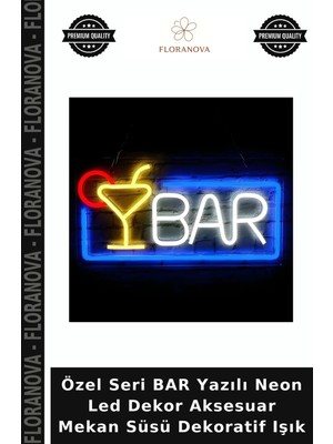 Floranova Özel Seri Bar Yazılı Neon LED Dekor Aksesuar Mekan Süsü Dekoratif Işık