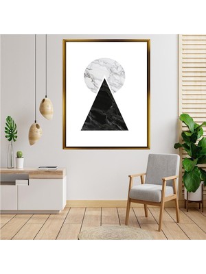 Giyense Tablomodern Geometrik Siyah Beyaz Mermer Desenli Tablo Minimalist Daire Üçgen Duvar Dekoru
