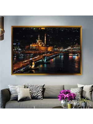 Giyense Tablogece Galata Köprüsü ve Eminönü Cami Manzaralı Kanvas Tablo Salon Duvar Dekoru