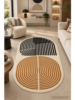 Modern Desenli Dekoratif Oval Salon Oturma Odası Hol Antre Halısı Yıkanabilir Kaymaz Taban Baskılı