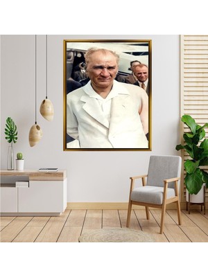 Giyense Tablomustafa Kemal Atatürk Portresi Kanvas Tablo Beyaz Takımlı Ikonik Atatürk Tablosu