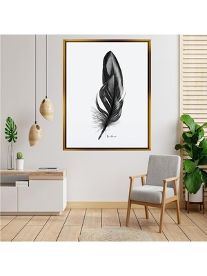 Giyense Tablosiyah Kuş Tüyü Minimalist Kanvas Tablo Modern Iskandinav Siyah Beyaz Duvar Dekoru