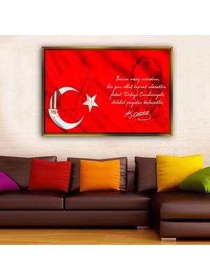 Giyense Tablotürk Bayraklı Atatürk Benim Naçiz Vücudum Sözlü Çerçeveli Kanvas Tablo Modern Salon Dekoru