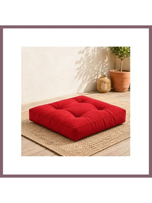 Bezos Kapitone Kare Yer Minderi · 60 × 60 × 5 cm | Kırmızı | Iç Mekân Bzss