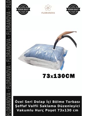 Floranova Özel Seri Dolap Içi Bölme Torbası Şeffaf Valfli Saklama Düzenleyici Vakumlu Hurç Poşet 73X130 cm