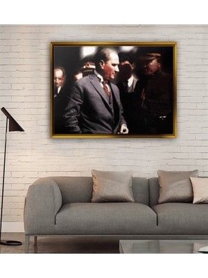 Giyense Tablotakım Elbiseli Karizmatik Atatürk Tablosu Çerçeveli Kanvas Tablo Modern Salon Dekoru