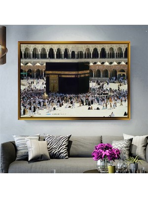 Giyense Tablokutsal Kabe-I Muazzama ve Mescid-I Haram Görselli Islami Kanvas Tablo Duvar Dekoru