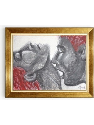 Giyense Tablo Romantik Aşk ve Çift Temalı Altın Çerçeveli Kanvas Tablo Modern Yatak Odası Salon Tablosu
