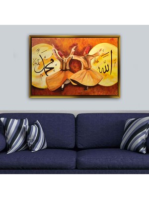 Giyense Tablosemazen Figürlü Allah ve Hz. Muhammed Yazılı Çerçeveli Kanvas Tablo Islami Duvar Dekoru