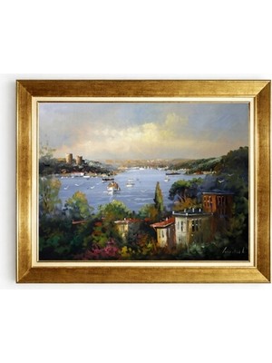 Giyense Tablo Klasik Istanbul Boğazı ve Deniz Manzaralı Yağlı Boya Dokulu Çerçeveli Tablo