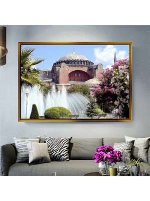 Giyense Tabloayasofya Camii ve Çiçekli Sultanahmet Meydanı Temalı Kanvas Tablo Salon Oturma Odası Tablosu