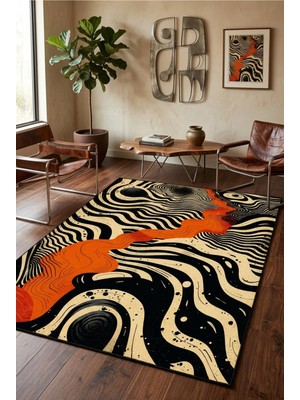 Modern Soyut Desenli Dijital Baskılı Kaymaz Taban Yıkanabilir Salon Oturma Odası Antre Halısı