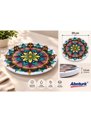 Abnturk 29X1,5CM Dekoratif Desenli Metal Sunum Tepsisi-Şık Canlı Renkler Dayanıklı Tepsi (Stoktaki Modelden Gönderim Sağlanır)