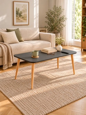 Seven Madame Modern Orta Sehpa 90 x 50 x 49 cm Oval Köşeli-Antrasit-Kayın Ayaklı