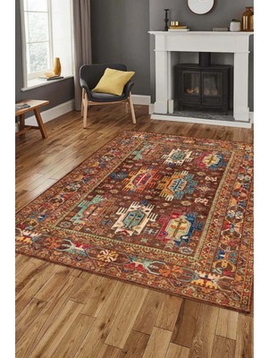 Renkli Kilim Desenli Baskılı Yıkanabilir Kaymaz Taban Halı Salon Oturma Odası Mutfak Halı Yolluk