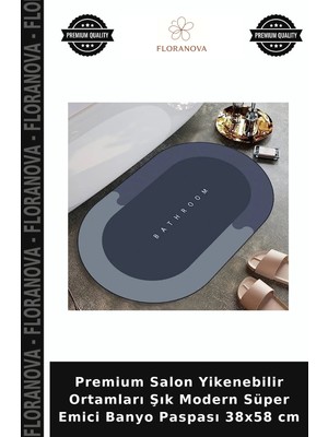 Floranova Premium Salon Yikenebilir Ortamları Şık Modern Süper Emici Banyo Paspası 38X58 cm
