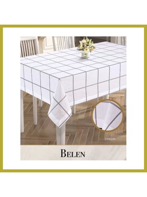 Bezos 155X220 cm Keten Masa Örtüsü Belen Model Krem Yemek Masası Örtüsü Şık Salon Dekoru Bcks