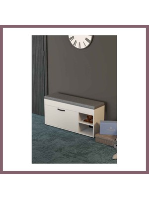 Bezos Puflu Ayakkabılık Bench Beyaz 90 cm Bzss