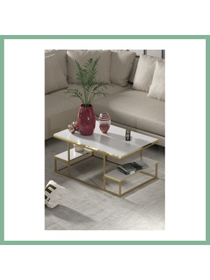 Bşk Virgo Delux Orta Sehpa Gold Beyaz 90X60 cm BSK2026
