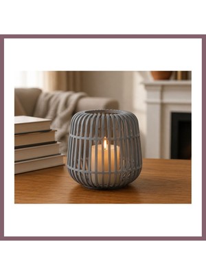 Bezos 3D Baskı Modern Kafes Tasarımlı Dekoratif Mumluk - Tealight Mumluk, Masaüstü Ev ve Ofis Dekoru-Gri Bzss