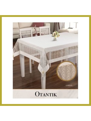 Bezos Otantik Model Krem 160X220 cm Keten Işlemeli Dantelli Masa Örtüsü Şık Yemek Masası Bcks