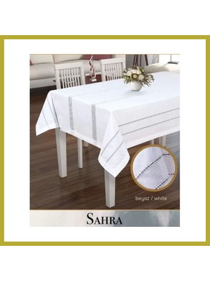 Bezos Sahra Model Beyaz 160X220 cm Polyester Ajurlu Keten Masa Örtüsü Şık Tablecloth Bcks