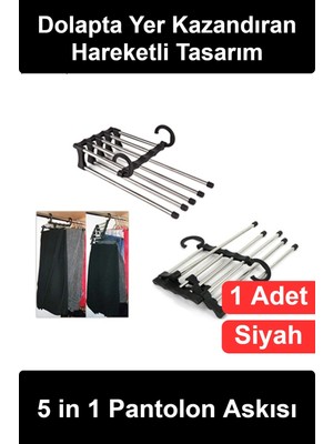 Wonara #pantolonaskısı 5 In 1 Krom Hareketli Pantolon Askısı Dolap Içi Düzenleyici Çok Katlı Yer Tasarruflu Gardırop Organizer Kemer Eşarp Fular Asma Aparatı Askılık Dikey Kullanım Pratik Seyahat Siyah
