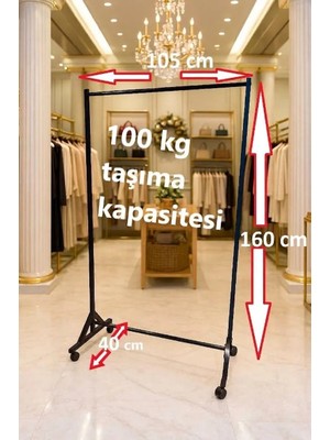 Homebella 160 cm  Çelik Konfeksiyon Elbise Askılık Tekerlekli Portatif Eşek Home Hanger 105 cm En Demonte
