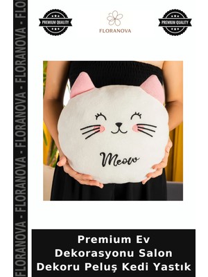Floranova Premium Ev Dekorasyonu Salon Dekoru Peluş Kedi Yastık