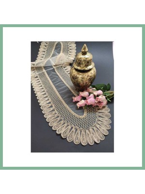 Bşk Virgo Kadife Detaylı Bej Runner (120X30CM) BSK2026