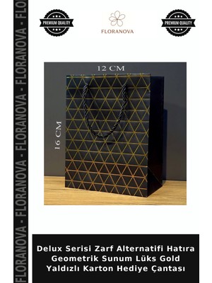 Floranova Delux Serisi Zarf Alternatifi Hatıra Geometrik Sunum Lüks Gold Yaldızlı Karton Hediye Çantası