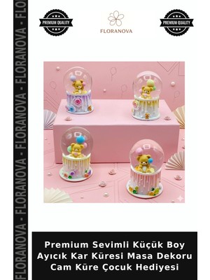 Floranova Premium Sevimli Küçük Boy Ayıcık Kar Küresi Masa Dekoru Cam Küre Çocuk Hediyesi