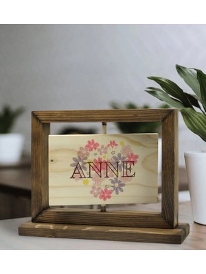 Bk Gift Anneler Günü Tasarımlı Doğal Ahşap Dönen Fotoğraf Çerçevesi, Anneler Günü Hediyeleri, Ev Dekoru, Masaüstü Dekoru-3