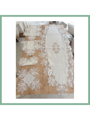 Bşk Virgo Salon Takımı Çeyizlik Kreme Krem Runner Set 5 Parça Keten Ranır Masa Konsol Sehpa Örtüsü Kayla BSK2026
