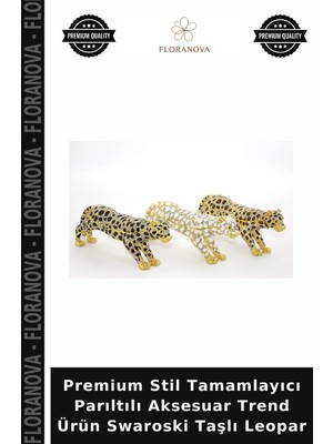 Floranova Premium Stil Tamamlayıcı Parıltılı Aksesuar Trend Ürün Swaroski Taşlı Leopar