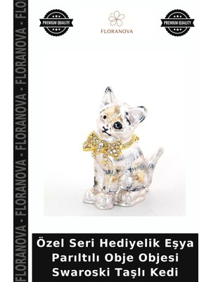 Floranova Özel Seri Hediyelik Eşya Parıltılı Obje Objesi Swaroski Taşlı Kedi