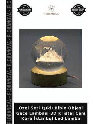 Floranova Özel Seri Işıklı Biblo Objesi Gece Lambası 3D Kristal Cam Küre Istanbul LED Lamba