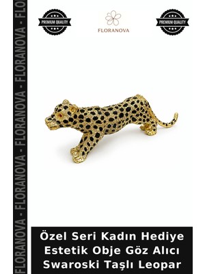 Floranova Özel Seri Kadın Hediye Estetik Obje Göz Alıcı Swaroski Taşlı Leopar
