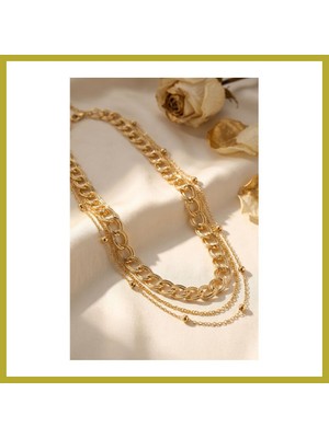 Bezos Gold Renk Pirinç Zincir Model Kombin Kadın Kolye Bcks
