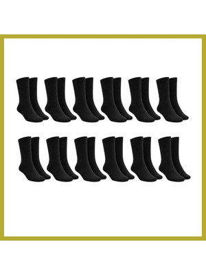 Bezos Unisex Siyah Soket Çorap 12'li Set Düz Basic Ribanalı Günlük Spor Esnek Rahat Uzun Çorap Konforlu Set Bcks