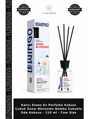 Floranova Kalıcı Esans Ev Parfümü Kokulu Çubuk Snow Blossoms Bambu Çubuklu Oda Kokusu - 110 ml - Cam Şişe
