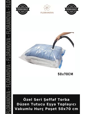 Floranova Özel Seri Şeffaf Torba Düzen Tutucu Eşya Toplayıcı Vakumlu Hurç Poşet 50X70 cm
